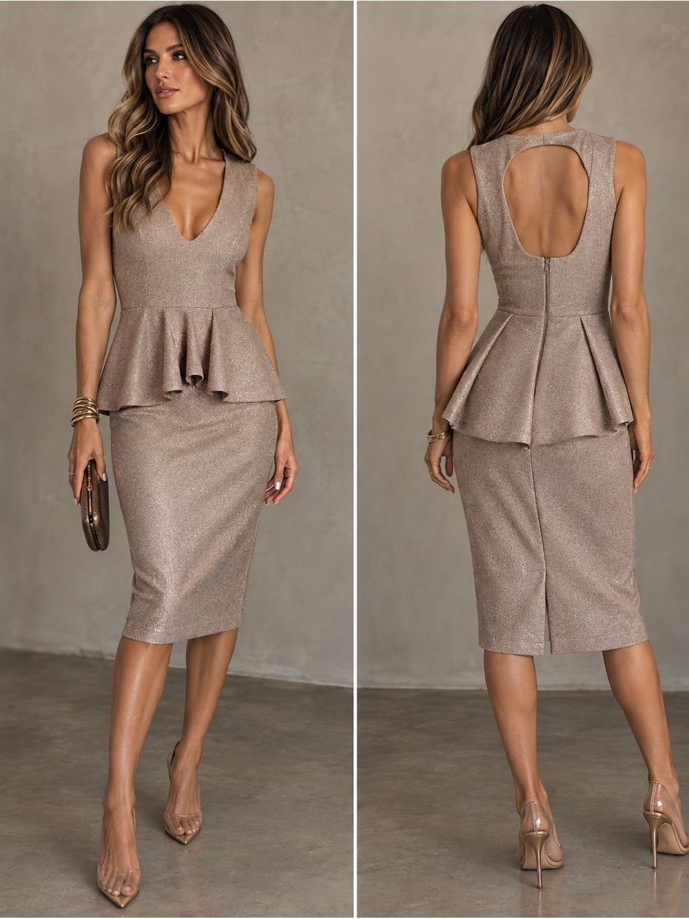 ✨ Sheike Gold Metallic Peplum Dress (AU6) ✨